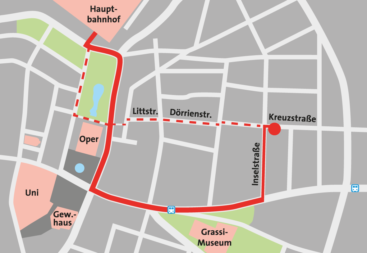 Stadtplan-Ausschnitt: Dipl.-Des. Michael Kewitsch (Leipzig), 2019 Stadtplan-Ausschnitt: Dipl.-Des. Michael Kewitsch (Leipzig), 2019